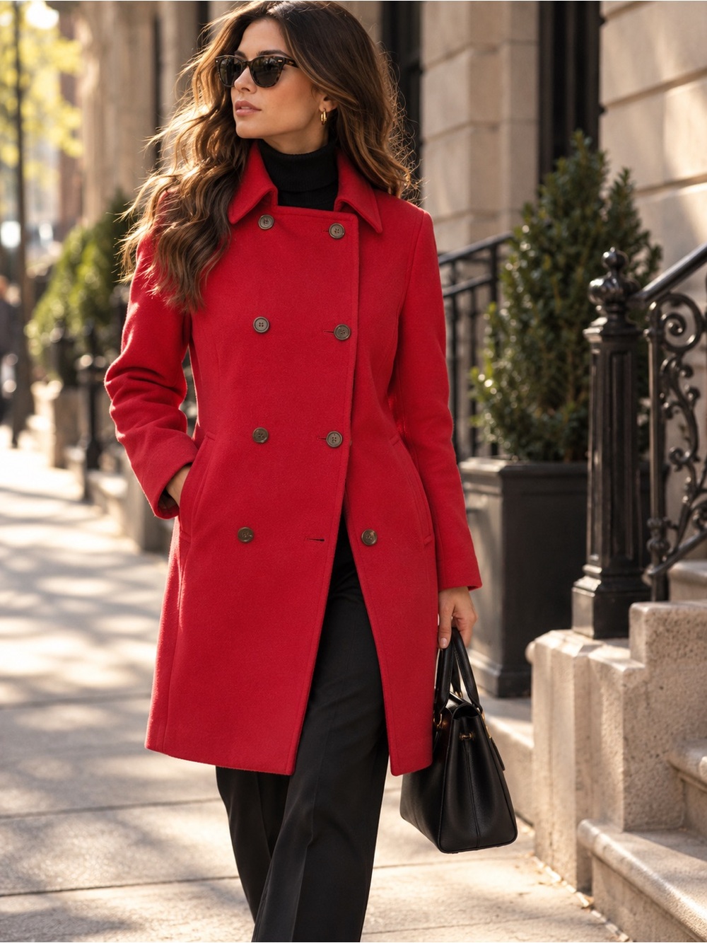 J.Crew Wool Blend Double Breasted Long Coat Peacoat  M 6/8 Preppy Holiday Red
